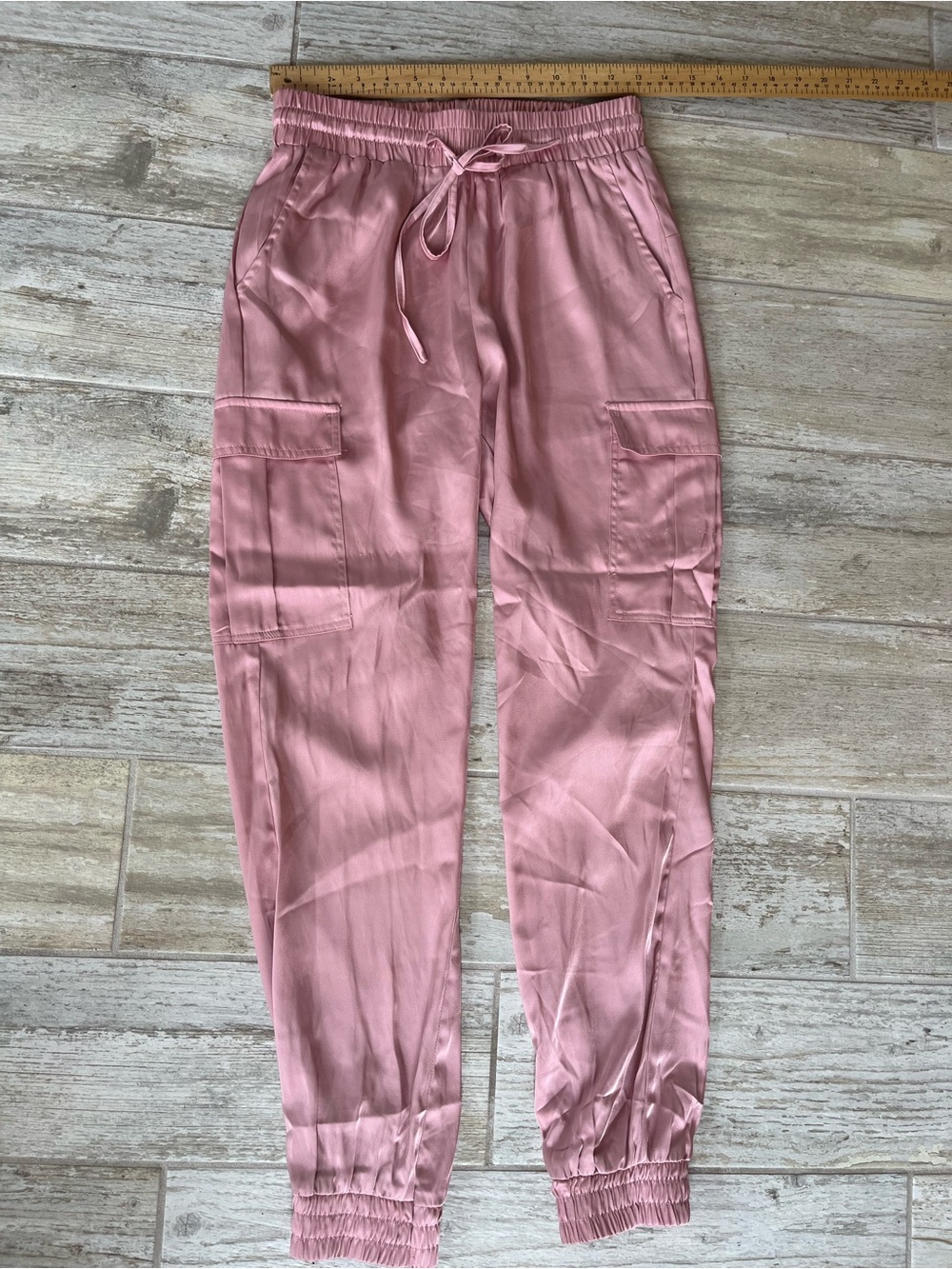 Francesca's Collections Dusty Pink Satin Cargo Joggers